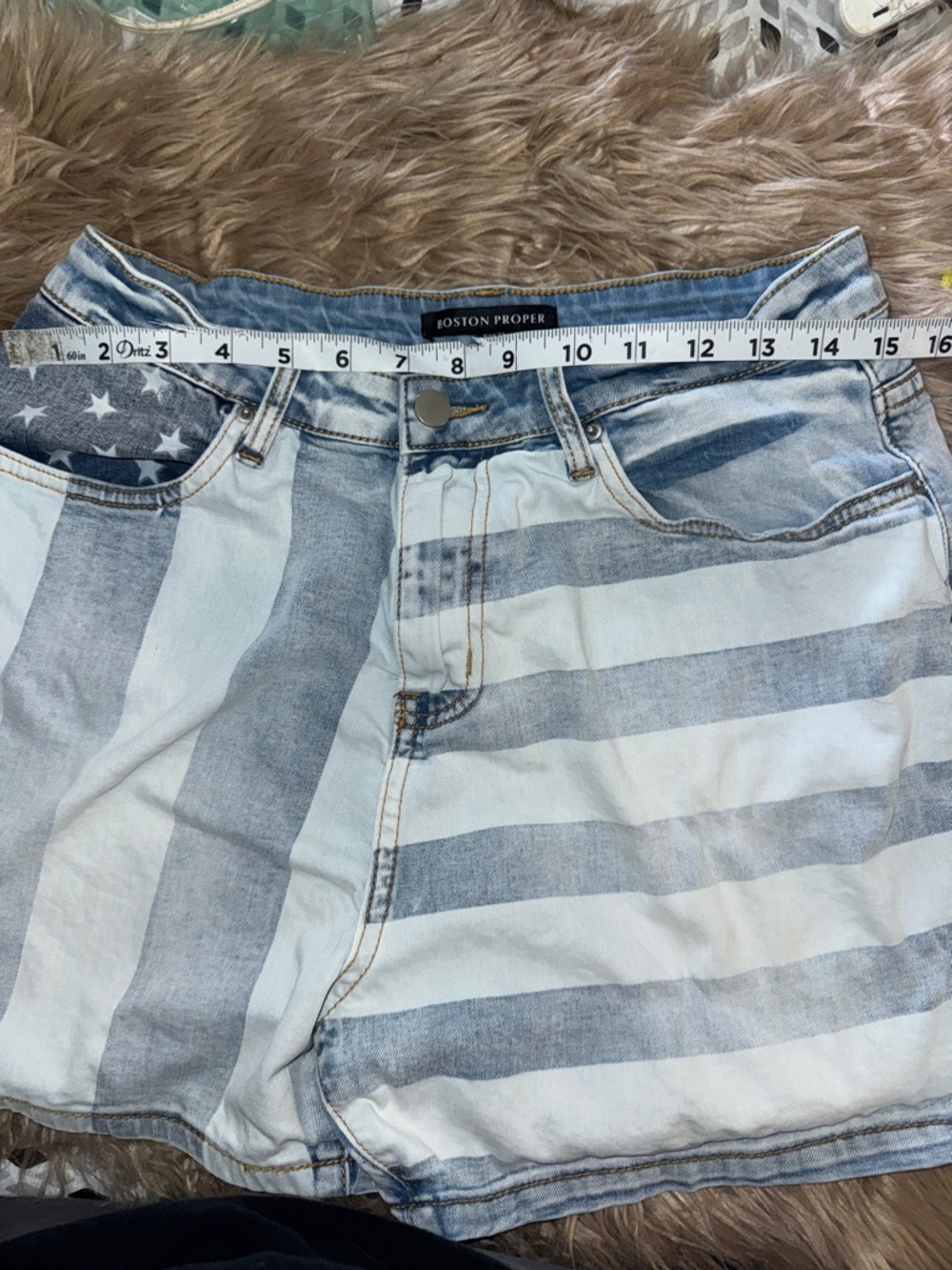 Boston Proper Light Blue & White American Flag Denim Shorts - Picture 6 of 8
